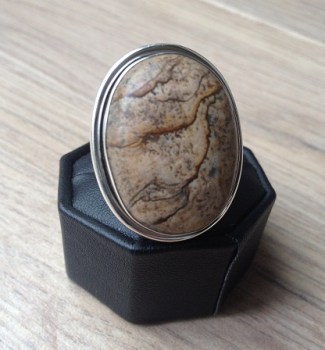 Zilveren edelsteen ring met Landschap Jaspis maat 18.3 mm.